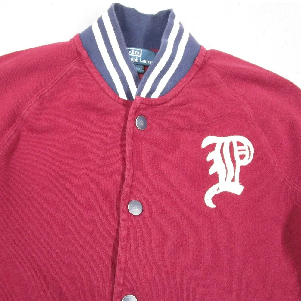 Polo Ralph Lauren Mens Varsity Jacket Burgundy Cotton Knit Letterman P Patch M